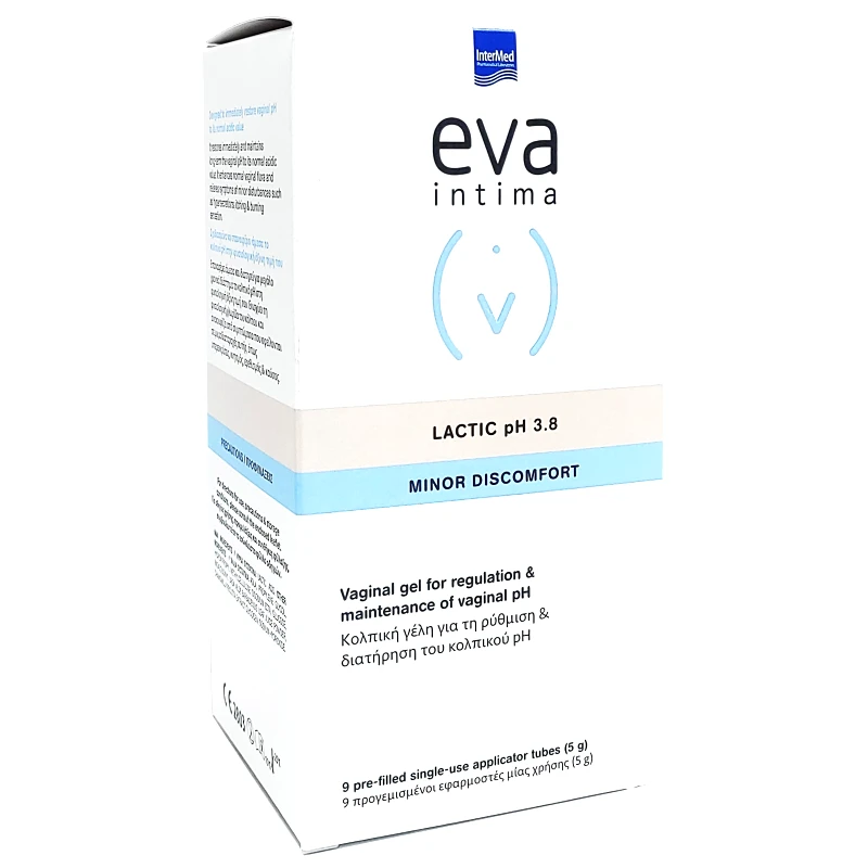 Eva Eva Intima Lactic pH 3.8 Minor Discomfort Vaginal Gel Κολπική Γέλη για τη Ρύθμιση & Διατήρηση του Κολπικού pH 9 Appl.Tubes x 5gr