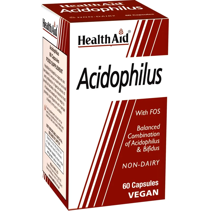 Health Aid Health Aid Acidophilus with FOS Συμπλήρωμα Διατροφής Προβιοτικών & Πρεβιοτικών (FOS) για την Καλή Λειτουργία του Γαστρεντερικού Συστήματος & Ισορροπία της Χλωρίδας του Εντέρου 60caps