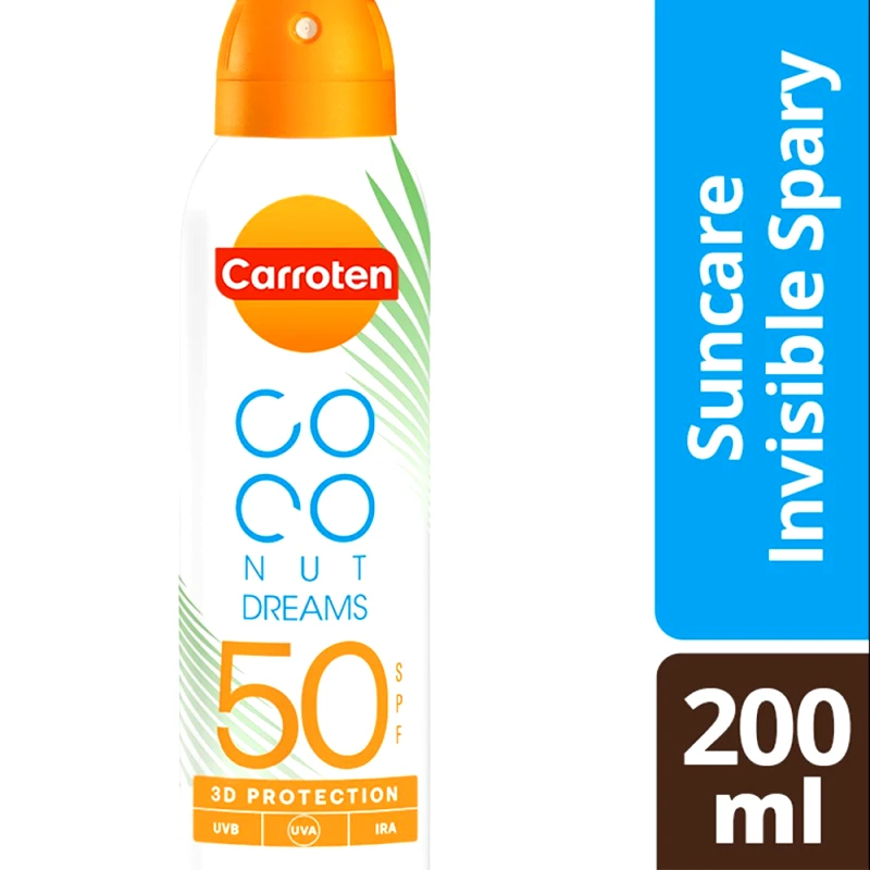 Carroten Carroten Coconut Dreams Suncare Invisible Spray Spf50 Αντηλιακό Διάφανο Spray Σώματος Υψηλής Προστασίας Πολύ Ανθεκτικό στο Νερό & την Άμμο με Αόρατο Τελείωμα με Άρωμα Καρύδα 200ml
