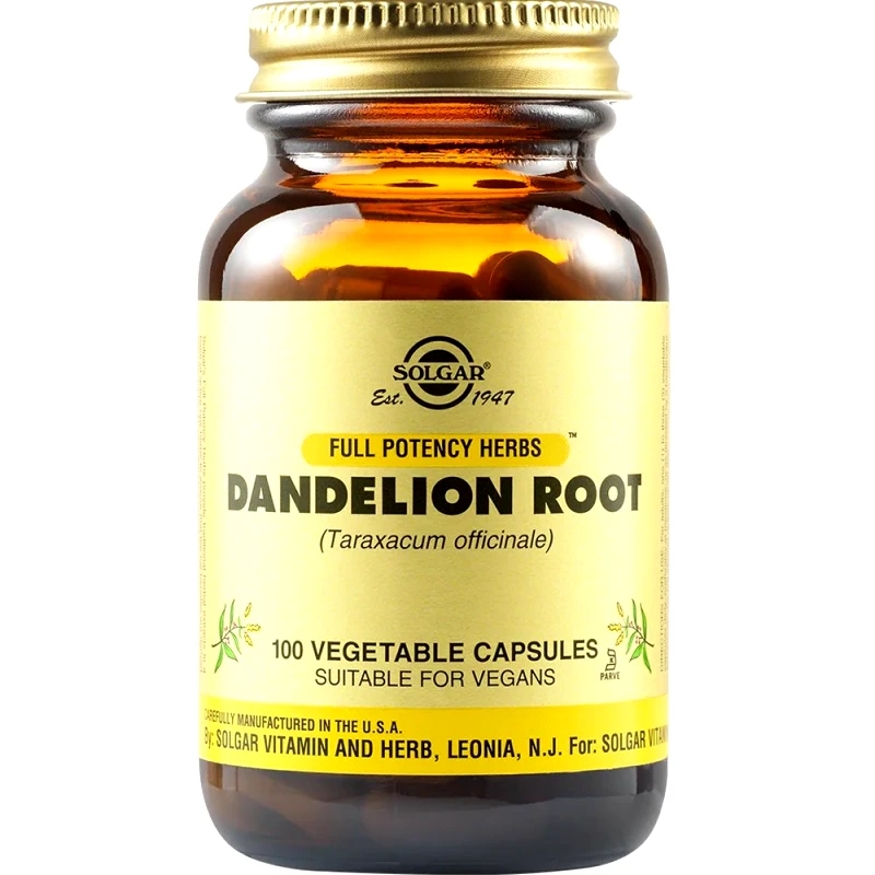 Solgar Solgar Dandelion Root Συμπλήρωμα Διατροφής Ταραξάκου για Αντιμετώπιση Πεπτικών Διαταραχών, Αποτοξίνωση Ήπατος & Ουροποιητικού 100veg.caps