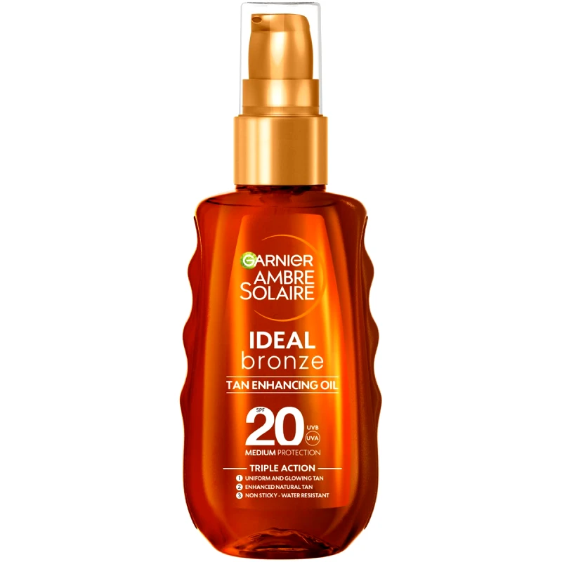 Garnier Garnier Ambre Solaire Ideal Bronze Tan Enhancing Oil Spf20 Αδιάβροχο Αντηλιακό Λάδι Μαυρίσματος με Μεταξένια Υφή Μεσαίας Προστασίας 150ml