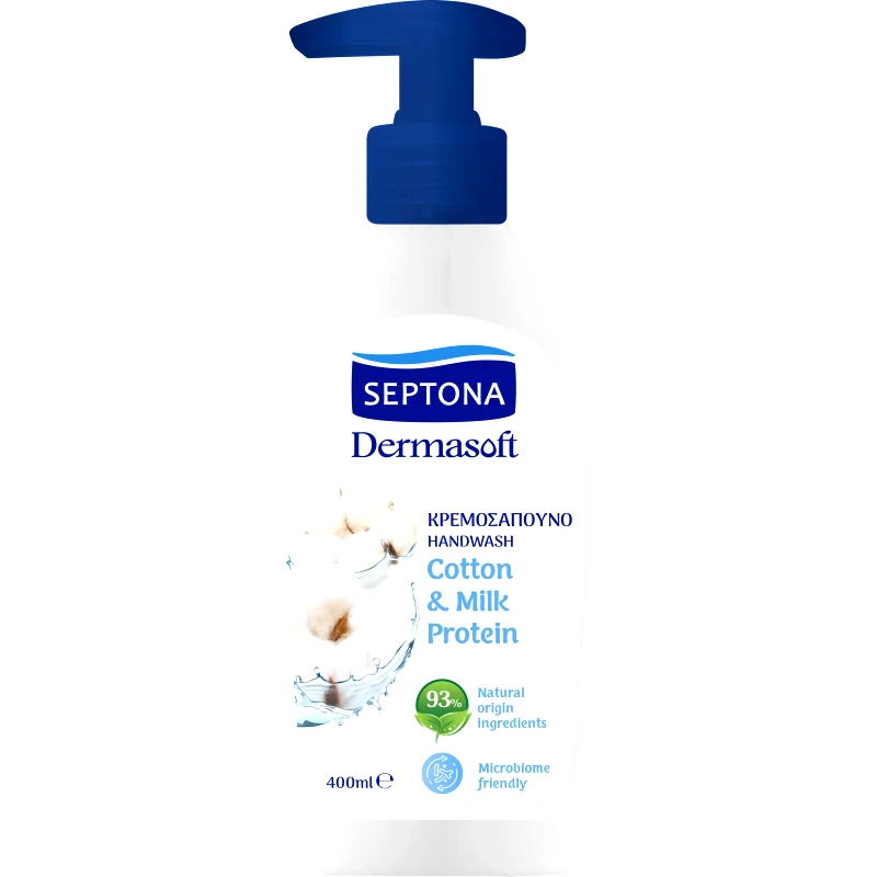 Septona Septona Dermasoft Handwash with Cotton & Milk Protein Κρεμοσάπουνο με Οργανικό Εκχύλισμα Βαμβακιού & Πρωτεΐνη Γάλακτος 400ml