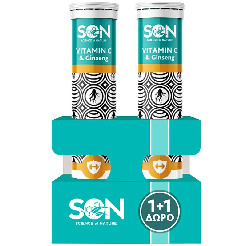 Son Son Promo Vitamin C 1000mg & Ginseng Extract Συμπλήρωμα Διατροφής Βιταμίνης C & Εκχυλίσματος Τζίνσενγκ για Ενίσχυση του Ανοσοποιητικού, Τόνωση & Ζωτικότητα με Γεύση Λεμόνι 40 Effer.tabs (2x20 Effer.tabs)