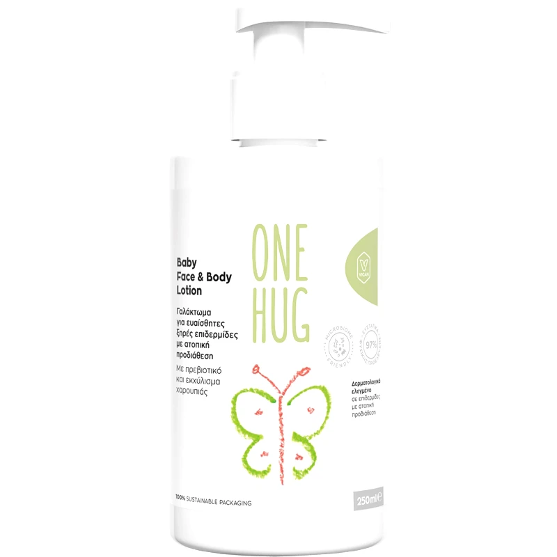 One Hug One Hug Baby Face & Body Lotion Βρεφικό Γαλάκτωμα Προσώπου - Σώματος για Ευαίσθητες - Ξηρές Επιδερμίδες με Ατοπική Προδιάθεση 250ml