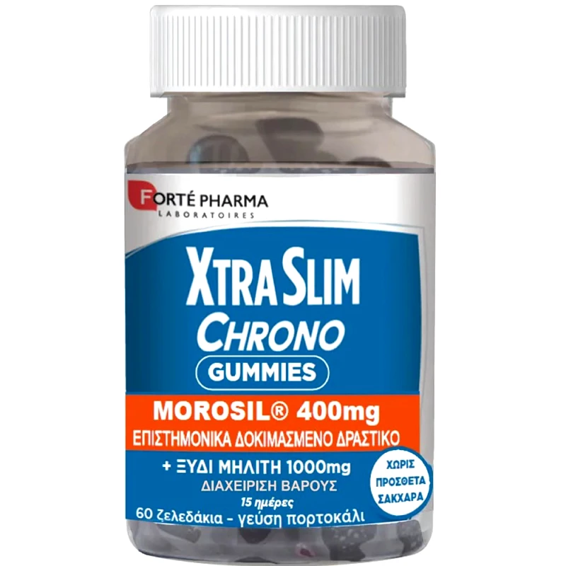 FORTE PHARMA Forte Pharma XtraSlim Chrono Gummies Συμπλήρωμα Διατροφής με Ξύδι Μηλίτη, Εκχύλισμα Κόκκινου Πορτοκαλιού & Πρεβιοτικών για τον Έλεγχο της Όρεξης & τη Διαχείριση του Βάρους με Γεύση Πορτοκάλι 60 Ζελεδάκια