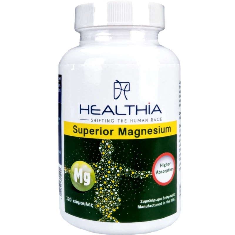 Healthia Healthia Superior Magnesium Higher Absorption 125mg Συμπλήρωμα Διατροφής με Μαγνήσιο Υψηλής Βιοδιαθεσιμότητας & Βιταμίνη Β6 για την Αντιμετώπιση της Ημικρανίας, του Πονοκεφάλου & για την Καλή Λειτουργία του Νευρικού Συστήματος 120caps