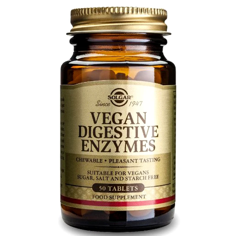 Solgar Solgar Vegan Digestive Enzymes Συμπλήρωμα Διατροφής Προμηθεύει Πεπτικά Ένζυμα για τη Διάσπαση Πρωτεϊνών & Φυτικών Ινών 50tablets