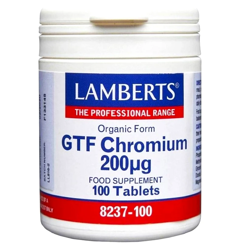 Lamberts Lamberts GTF Chromium Συμπλήρωμα Διατροφής με Χρώμιο που Συμβάλει στη Σταθεροποίηση του Επιπέδου Γλυκόζης στο Αίμα 200μg, 100tabs