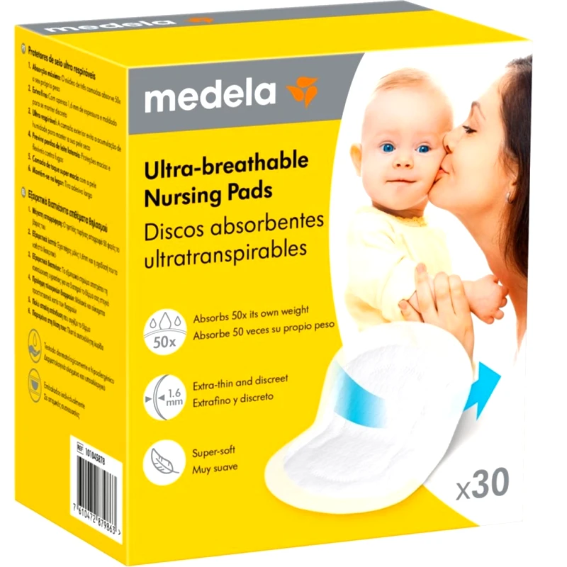 Medela Medela Ultra-Breathable Nursing Pads Επιθέματα Στήθους μιας Χρήσης Μέγιστης Απορροφητικότητας Ειδικά Σχεδιασμένα για Μεγάλη Διαρροή Μητρικού Γάλακτος 30 Τεμάχια