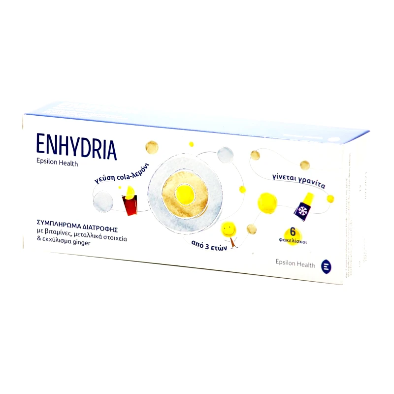 EPSILON HEALTH Enhydria Συμπλήρωμα Διατροφής για την Μείωση της Κόπωσης, με Βιταμίνες, Μεταλλικά Στοιχεία & Εκχύλισμα Ginger 6 Sach. x 15ml