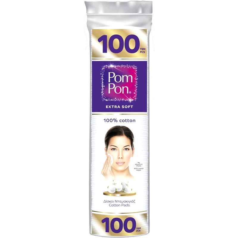 ΜΕΓΑ Pom Pon Extra Soft Cotton Pads Στρογγυλοί Δίσκοι Ντεμακιγιάζ από Βαμβάκι Υψηλής Ποιότητας Μεγάλου Μεγέθους 100 Τεμάχια
