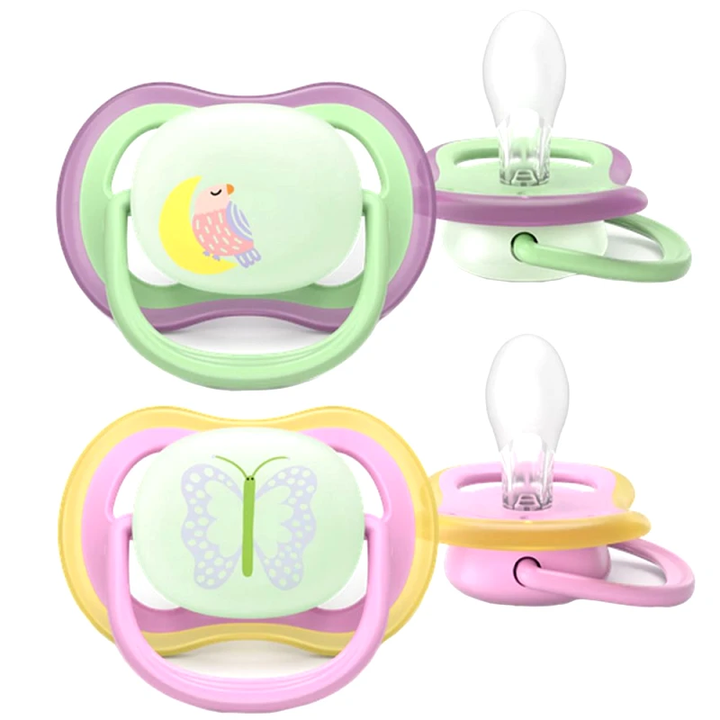Philips Avent Philips Avent Ultra Air Nighttime Silicone Soother 6-18m Κωδ SCF376/29 Ορθοδοντική Πιπίλα Σιλικόνης που Λάμπει στο Σκοτάδι, 2 Τεμάχια Λαχανί - Ροζ