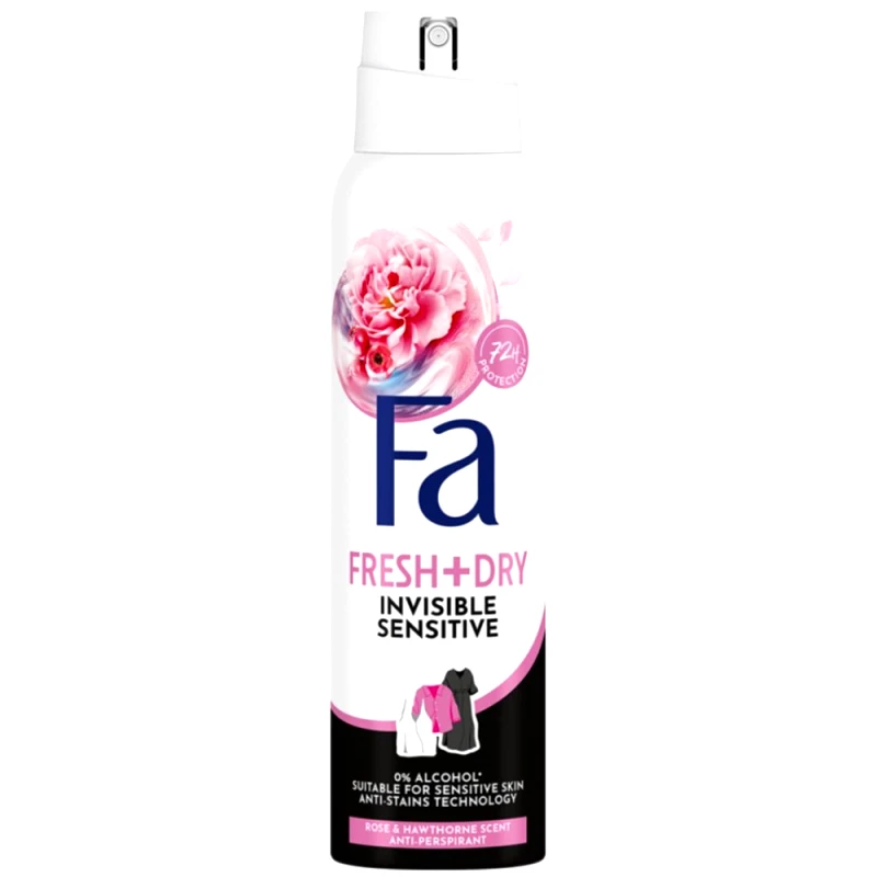 FA Fa Fresh & Dry Invisible Sensitive Rose & Hawthorne 72h Anti-Perspirant Spray Γυναικείο Αντιιδρωτικό Spray με 72ώρες Προστασίας, με Άρωμα Ροζ Τριαντάφυλλο 150ml