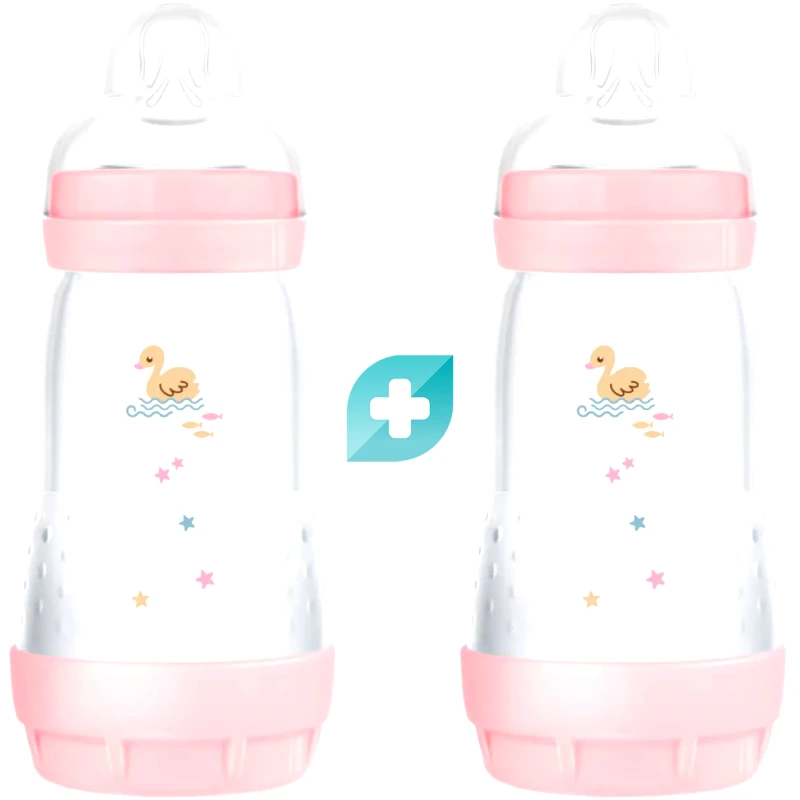 Mam Mam Promo Easy Start Anti-Colic Plastic Bootle 2m+ Μπιμπερό Πολυπροπυλενίου με Θηλή Σιλικόνης Μεσαίας Ροής & Σύστημα Κατά των Κολικών 2x260ml, Κωδ 355SGc - Ροζ 2