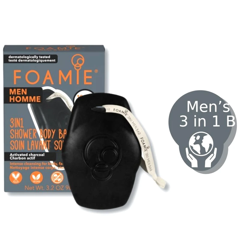 Foamie Foamie for Men What a Man 3σε1 Ανδρική Μπάρα Καθαρισμού Προσώπου, Μαλλιών & Σώματος για Βαθύ Καθαρισμό με Ενεργό Άνθρακα 90g