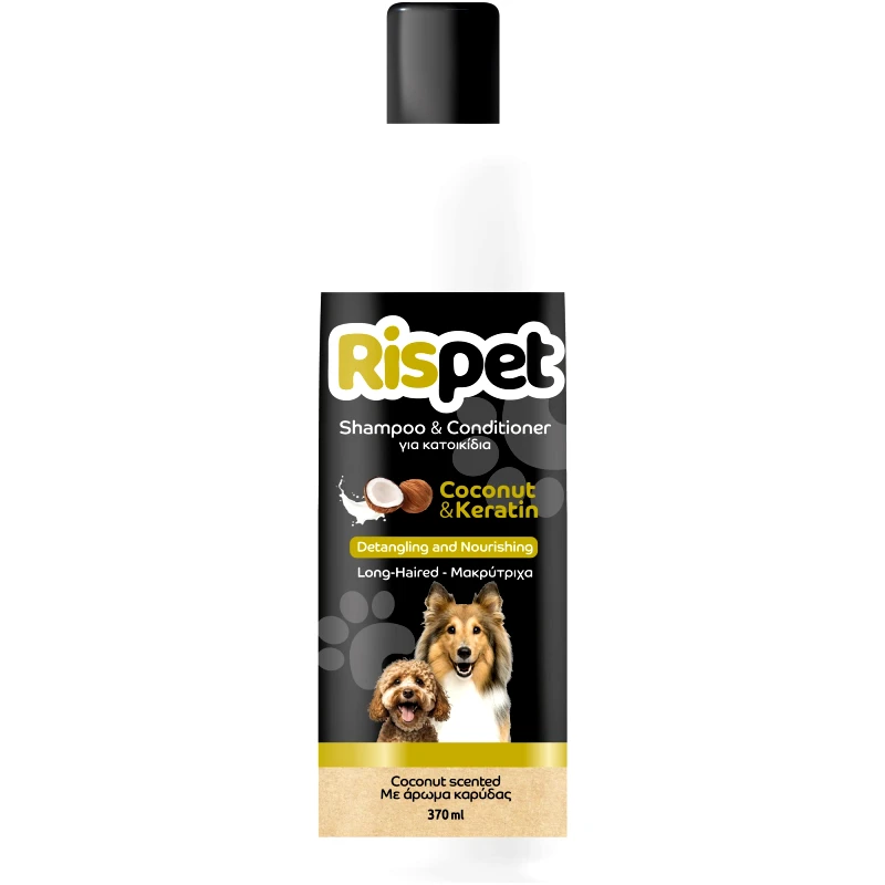Rispet Rispet Shampoo & Conditioner for Long-Haired Pets with Coconut & Keratin Θρεπτικό Σαμπουάν - Conditioner για Εύκολο Χτένισμα, με Νερό Καρύδας & Φυτική Κερατίνη, Ιδανικό για Μακρύτριχα Σκυλιά 370ml