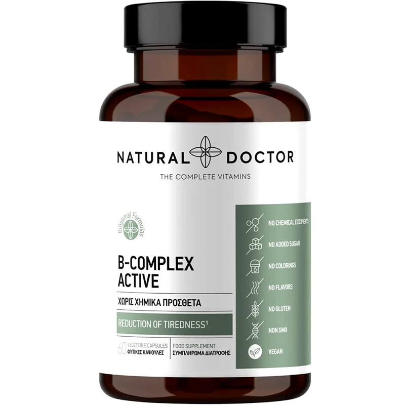 Natural Doctor Natural Doctor B-Complex Active Συμπλήρωμα Διατροφής Συμπλέγματος Βιταμινών Β για την Καλή Λειτουργία του Νευρικού Συστήματος, Κατά της Κούρασης & Κόπωσης για Αυξημένη Νοητική Επίδοση 60veg.caps
