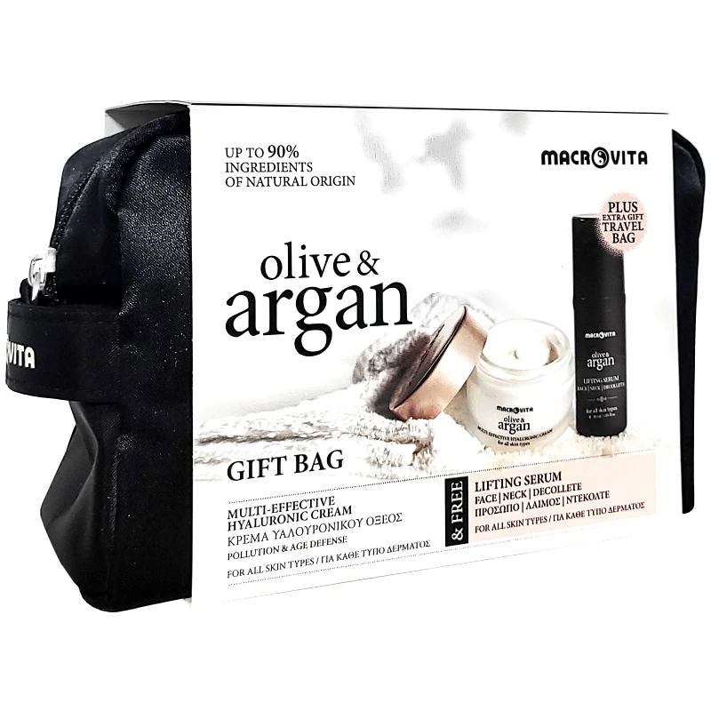 Macrovita Macrovita Promo Olive & Argan Multi-Effective Hyaluronic Face Cream 50ml & Face, Neck & Decollete Lifting Serum 30ml & Δώρο Νεσεσέρ 1 Τεμάχιο