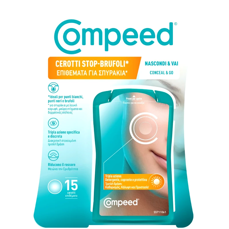 Compeed Compeed Conceal & Go Patches Επιθέματα για Σπυράκια με Τριπλή Δράση 15 Τεμάχια