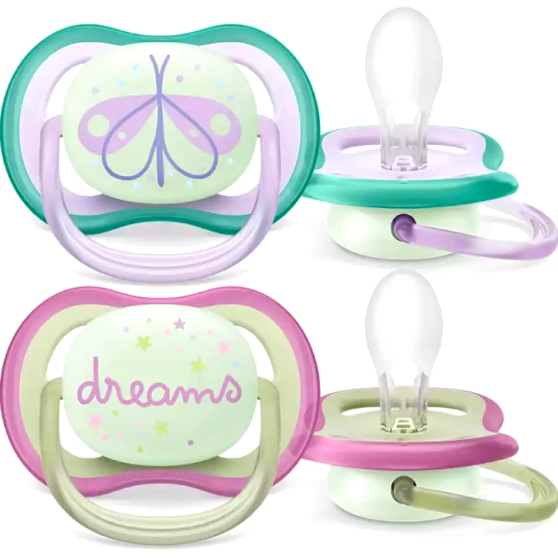 Philips Avent Philips Avent Ultra Air Nighttime Silicone Soother 0-6m Λιλά - Ανοιχτό Πράσινο Ορθοδοντική Πιπίλα Σιλικόνης που Λάμπει στο Σκοτάδι 2 Τεμάχια, Κωδ SCF376/19