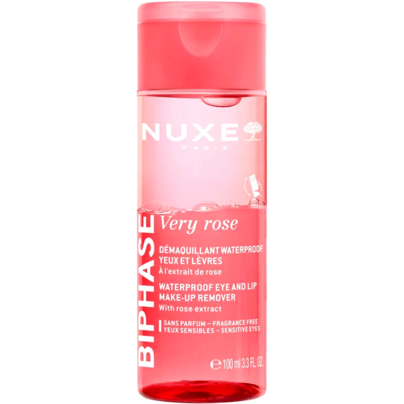 Nuxe Nuxe Very Rose Biphase Waterproof Eye & Lip Make-Up Remover Διφασικό Αδιάβροχο Ντεμακιγιάζ Ματιών & Χειλιών Χωρίς Άρωμα Κατάλληλο για Ευαίσθητες Επιδερμίδες 100ml