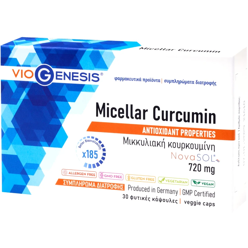 Viogenesis Viogenesis Micellar Curcumin 720mg Συμπλήρωμα Διατροφής Μικκυλιακής Κουρκουμίνης Υψηλής Βιοδιαθεσιμότητας με Ισχυρές Αντιοξειδωτικές & Αντιφλεγμονώδεις Ιδιότητες 30caps