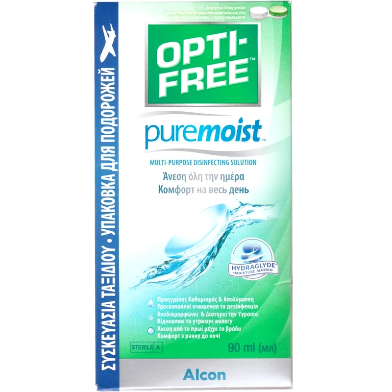 Alcon Alcon Opti-Free Puremoist Multipurpose Disinfecting Solution Διάλυμα Απολύμανσης Πολλαπλών Χρήσεων που Προορίζεται για τον Καθαρισμό Φακών Επαφής 90ml