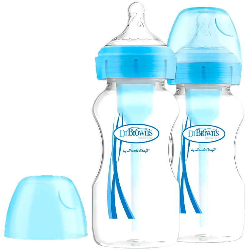 Dr.Brown Dr. Brown’s Μπιμπερό Πλαστικό Options+ Anti-colic με Φαρδύ Λαιμό 0m+, 2x270ml, Κωδ WB92602 - Μπλε