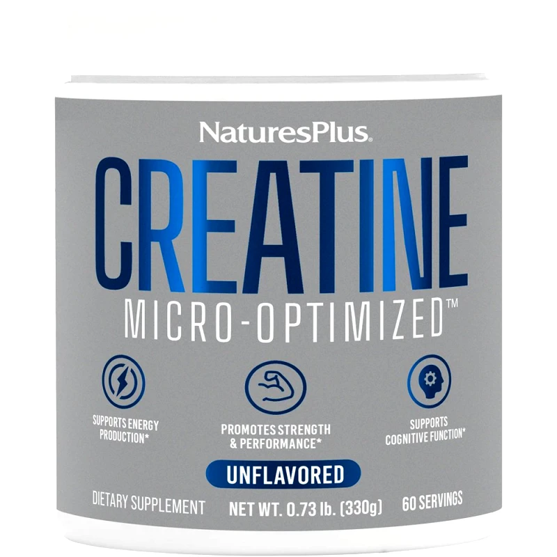 Natures Plus Natures Plus Creatine Micro-Optimized Συμπλήρωμα Διατροφής Μονοϋδρικής Κρεατίνης Υψηλής Ποιότητας & Καθαρότητας για Ενίσχυση Μυϊκής Δύναμης & Αντοχής, Ενέργεια & Πνευματική Διαύγεια Χωρίς Γεύση 330g
