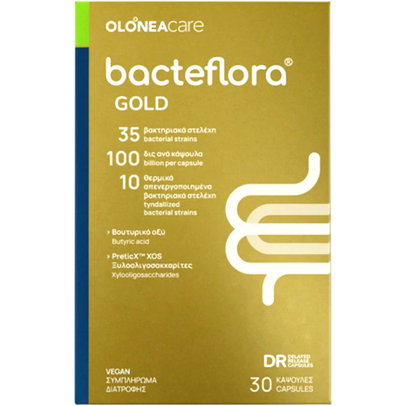 Olonea Olonea Bacteflora Gold Synbiotics Συμπλήρωμα Διατροφής με Προβιοτικά & Πρεβιοτικά για την Ισορροπία του Εντερικού Μικροβιώματος 30 MicroCaps