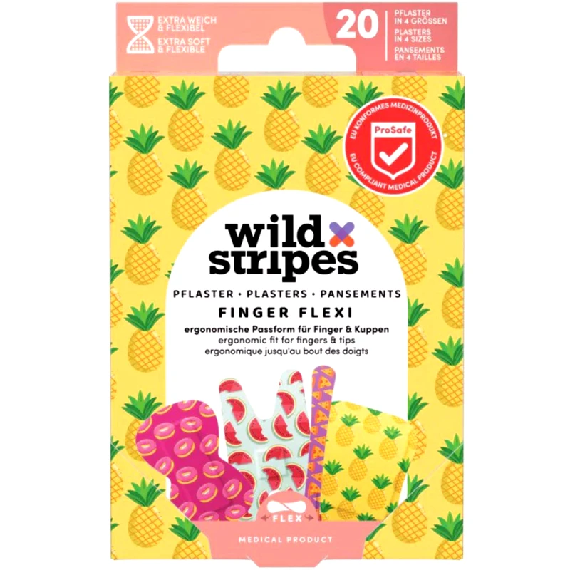 Wild Stripes Wild Stripes Kids Finger Stripes Υποαλλεργικά Αυτοκόλλητα Παιδικά Επιθέματα για την Κάλυψη & Προστασία Μικρών Πληγών Φιλικά με την Επιδερμίδα για Βέλτιστη Επούλωση 20 Τεμάχια