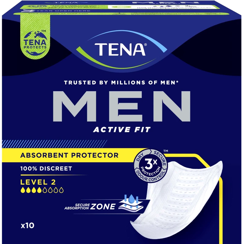Tena Tena Men Active Fit Absorbent Protector Level 2 Ανδρικά Επιθέματα Ακράτειας Μέτριας Απορροφητικότητας 10 Τεμάχιο