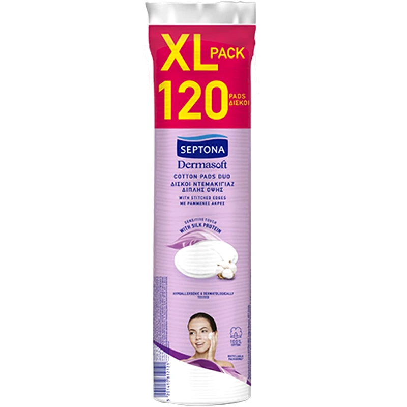 Septona Septona Dermasoft Cotton Pads Δίσκοι Ντεμακιγιάζ Διπλής Όψης 120 Τεμάχια