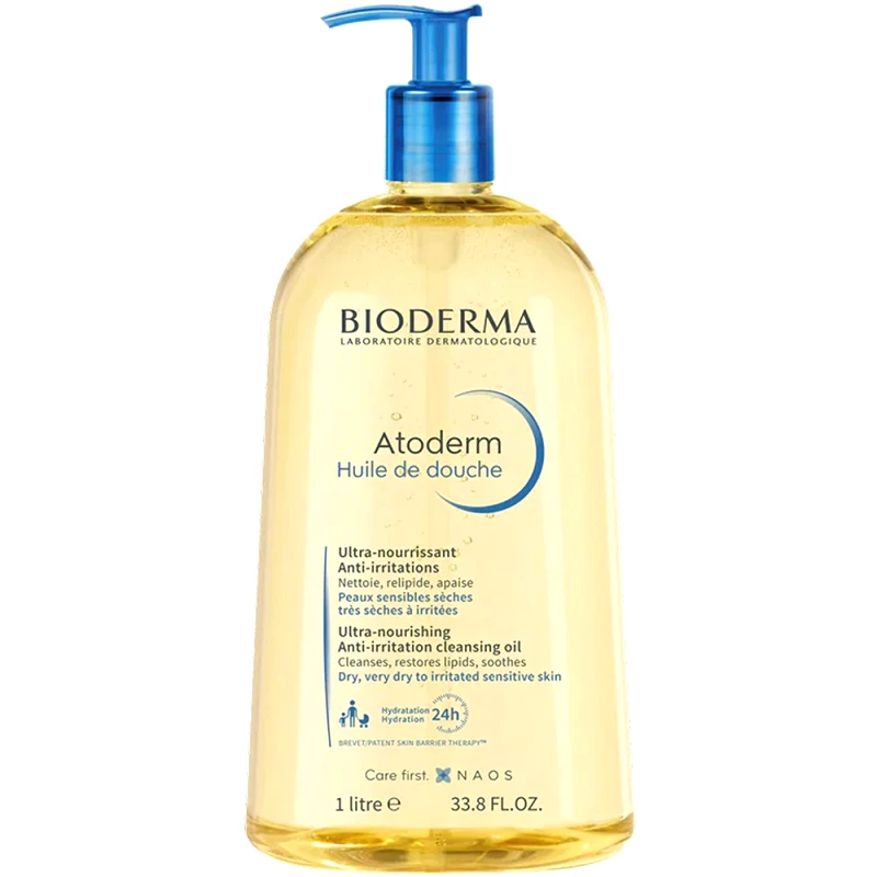 Bioderma Bioderma Atoderm Huile De Douche Soothing Lipid Replenishing Body, Face & Hands Cleansing Oil Ελαιώδες Αφρόλουτρο για Σώμα, Πρόσωπο & Χέρια για Ξηρή, Πολύ Ξηρή & Ερεθισμένη Επιδερμίδα με Αντλία 1L