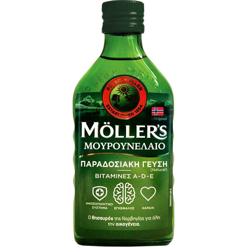 Moller's Moller's Cod Liver Oil Natural Συμπλήρωμα Διατροφής Πόσιμου Μουρουνέλαιου Πλούσιο σε Ω3 με Βιταμίνες A, D & E με Φυσική Γεύση 250ml