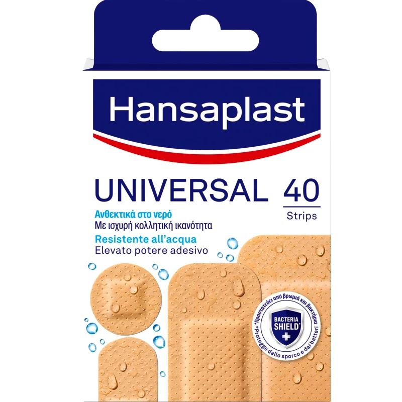 Hansaplast Hansaplast Universal Water Resistant Ανθεκτικά στο Νερό Επιθέματα σε Διάφορα Μεγέθη για Κάλυψη Μικρών Πληγών 40 Τεμάχια