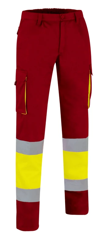 Hi-Vis Trousers FACTORY Valento PAVAFACAR Fluo Yellow-Lotto Red