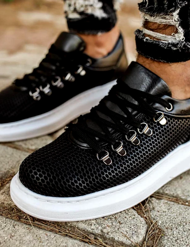 CHEKICH Ανδρικά ασπρόμαυρα Sneakers δερματίνη ανάγλυφο σχέδιο CH021