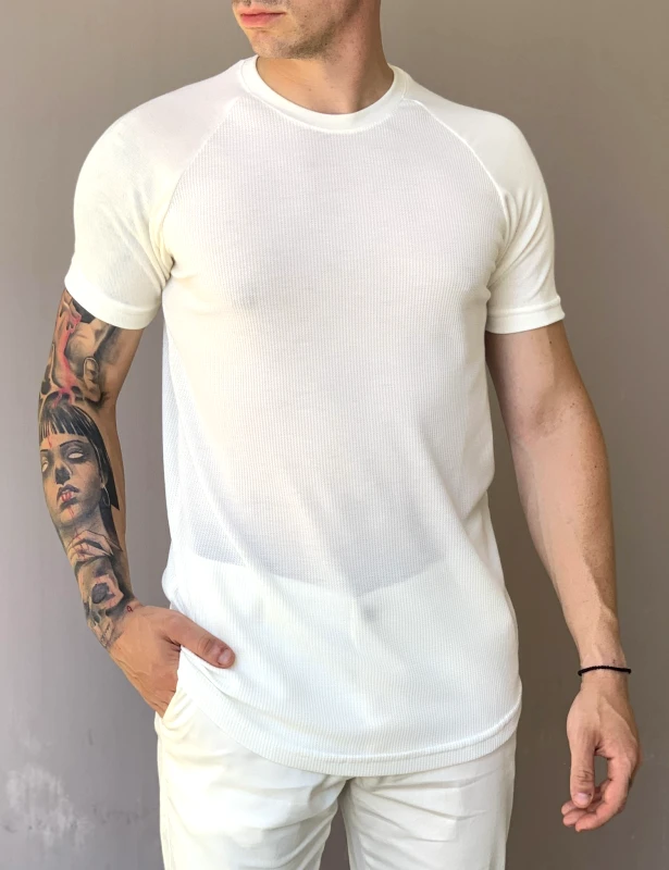 Huxley and Grace Ανδρικό εκρού κοντομάνικο ανάγλυφο σχέδιο TST471