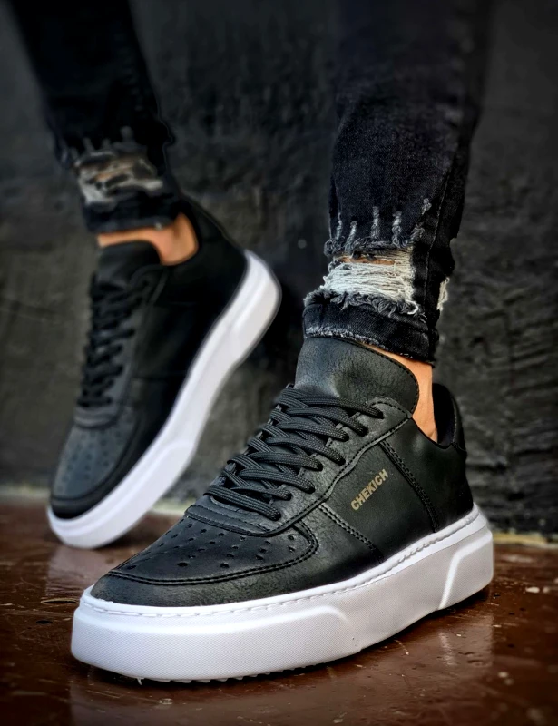 CHEKICH Ανδρικά ασπρόμαυρα Sneakers δερματίνη λευκή σόλα CH087F