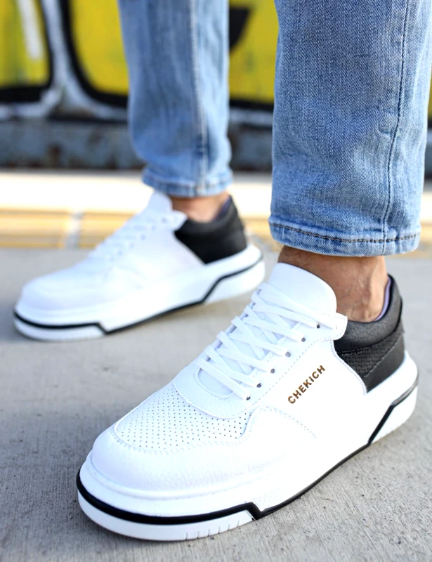 CHEKICH Ανδρικά λευκά δίσολα Sneakers με μαύρη διχρωμία CH075