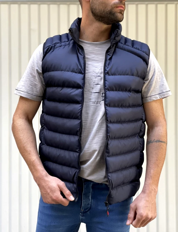 Huxley and Grace Ανδρικό μπλε καπιτονέ αμάνικο μπουφάν με αποσπώμενη κουκούλα 3408M