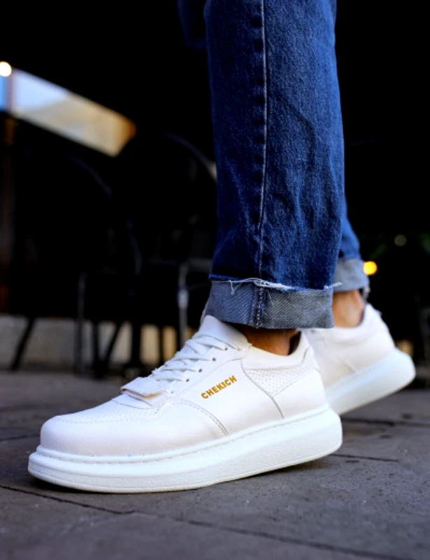 CHEKICH Ανδρικά λευκά Casual Sneakers δερματίνη με Scratch CH073R