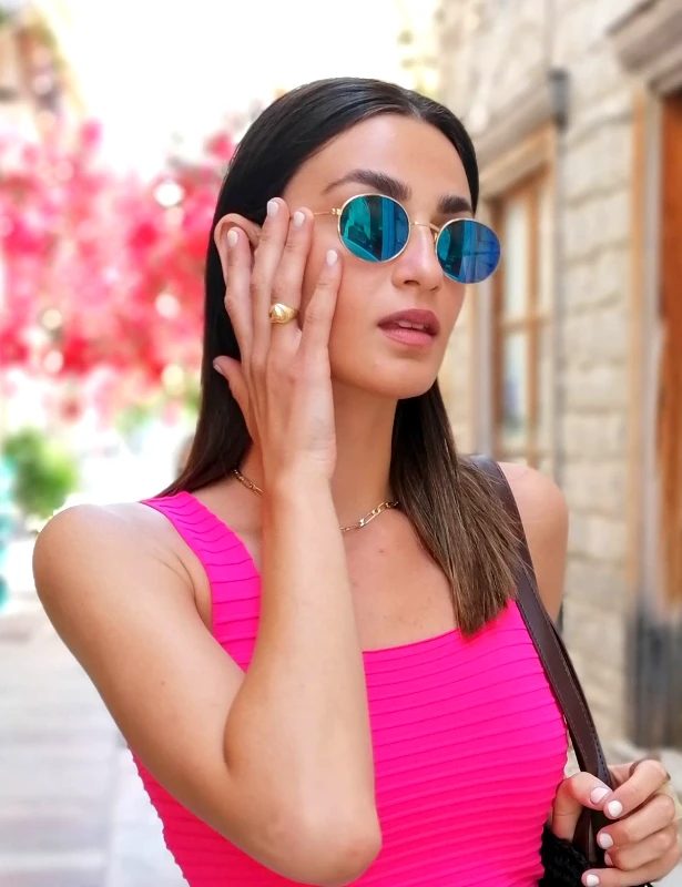 Huxley and Grace Γυναικεία πράσινα οβάλ γυαλιά ηλίου καθρέπτης Luxury LS3063P