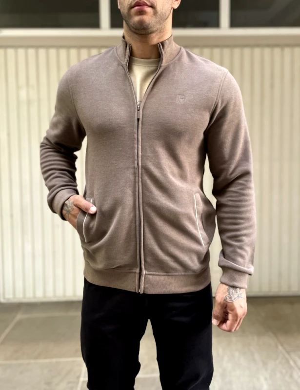 Calpoly Ανδρική καφέ βαμβακερή ζακέτα με γιακά 2330K