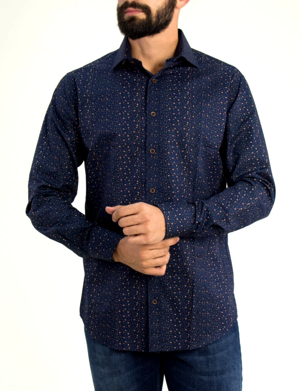 Gio.S Ανδρικό μπλέ σκούρο εμπριμέ πουκάμισο GioS 9534W18