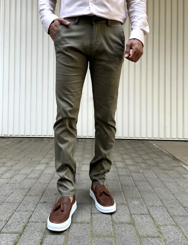 Ben Tailor Ανδρικό χακί υφασμάτινο Chinos παντελόνι Ben Tailor 0285K