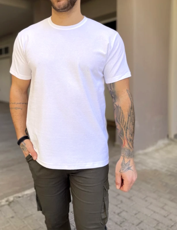 Origin Origin ανδρική λευκή βαμβακερή κοντομάνικη μπλούζα με ανάγλυφο ύφασμα 242730W