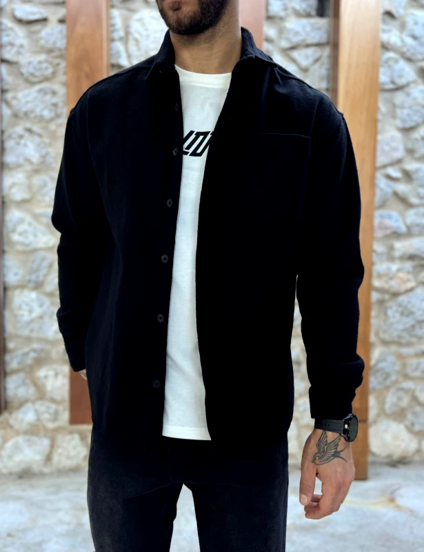 RMZ Ανδρικό μαύρο Overshirt με γιακά RMZ328M