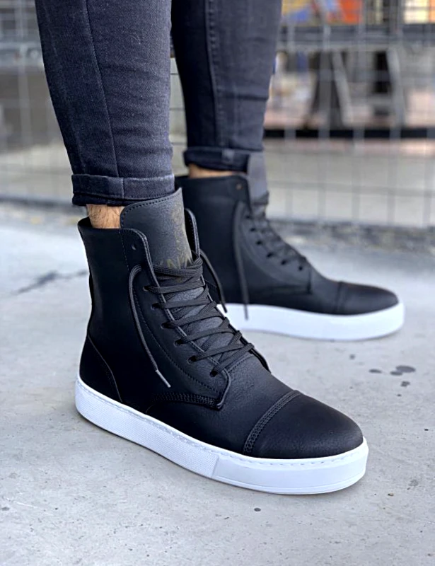 Knack Ανδρικά ασπρόμαυρα μποτάκια δερματίνη KN022